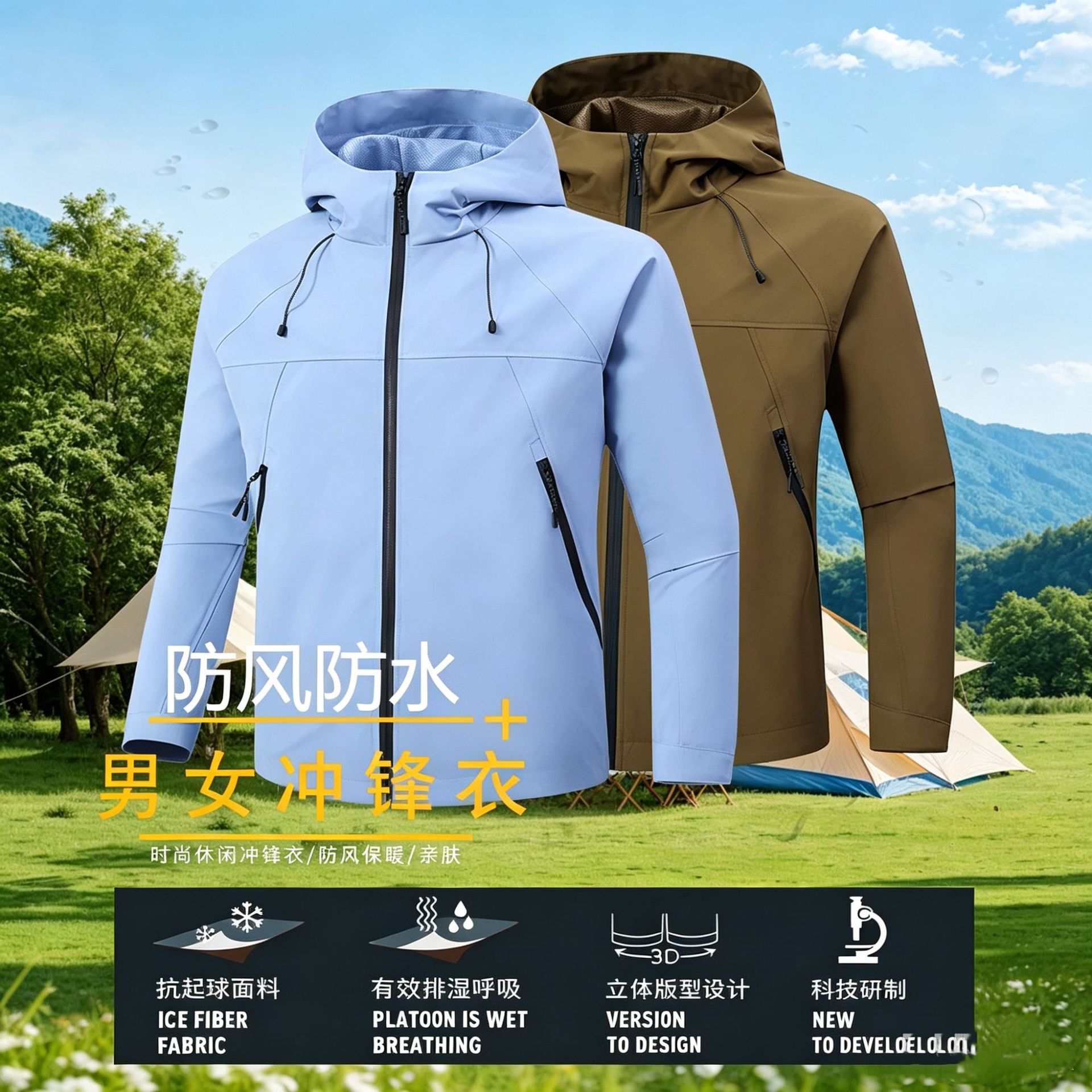 New Spring/Summer Men's Hooded Jacket, Casual Outdoor Windproof Breathable Zipper Three-Proof Jacket