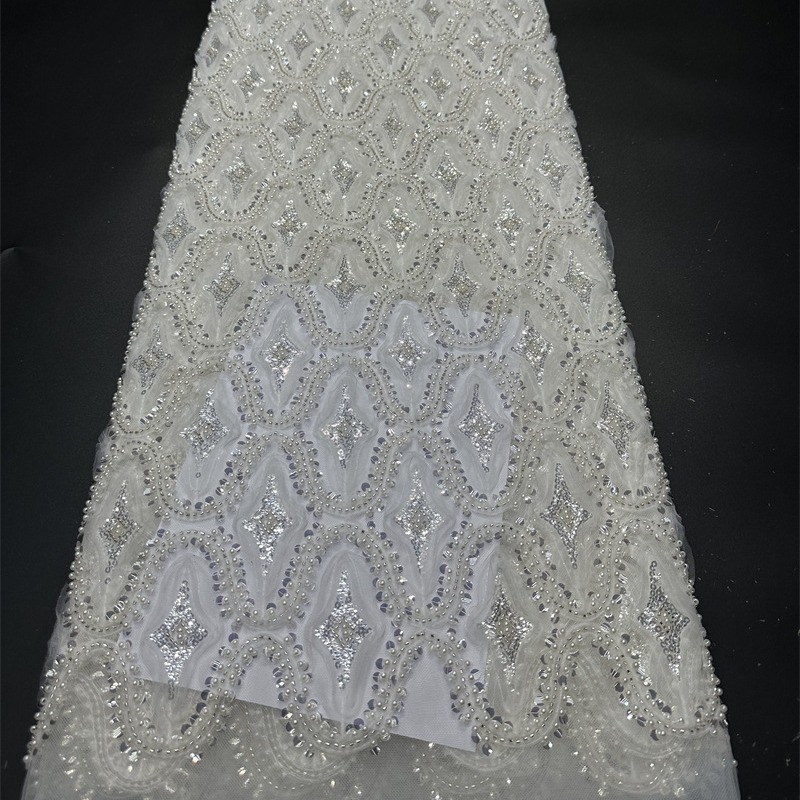 Cuadrado tridimensional geometría bordado tubo bordado tela europea y americana vestidos de fiesta de alta calidad vestido de boda tela