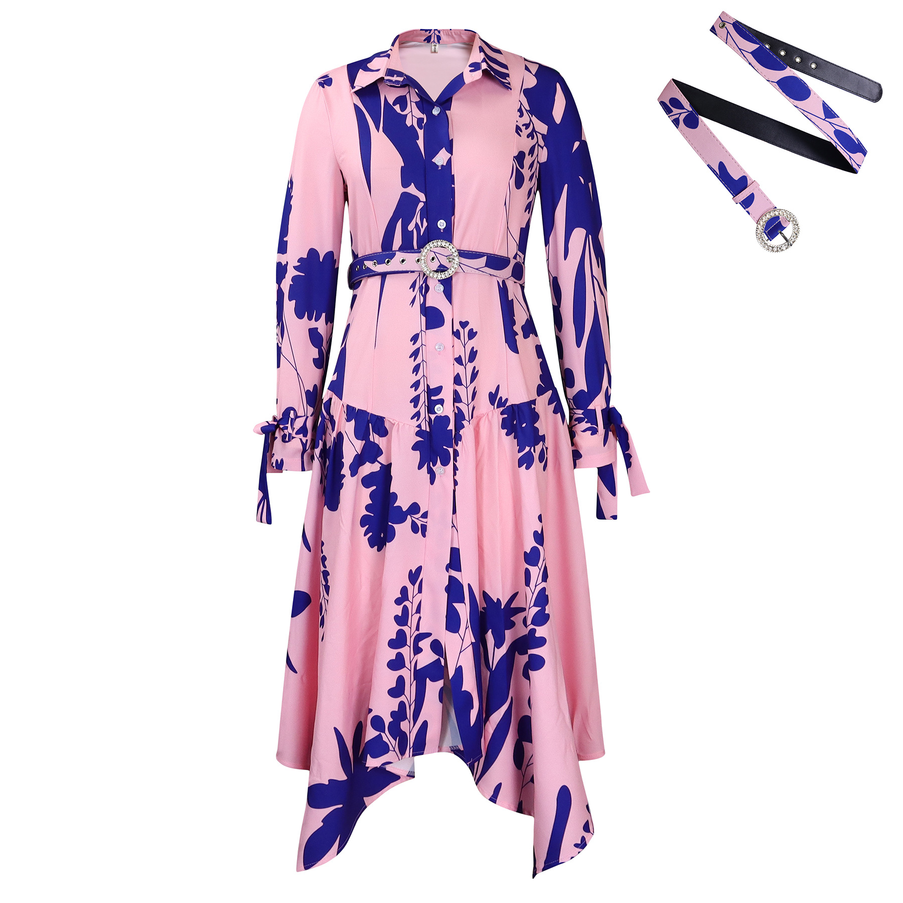 Plus Size Womens Dress Elegant Floral Print Asymmetrical Hem Stylish Lapel Perfect for Casual or Formal Occasions