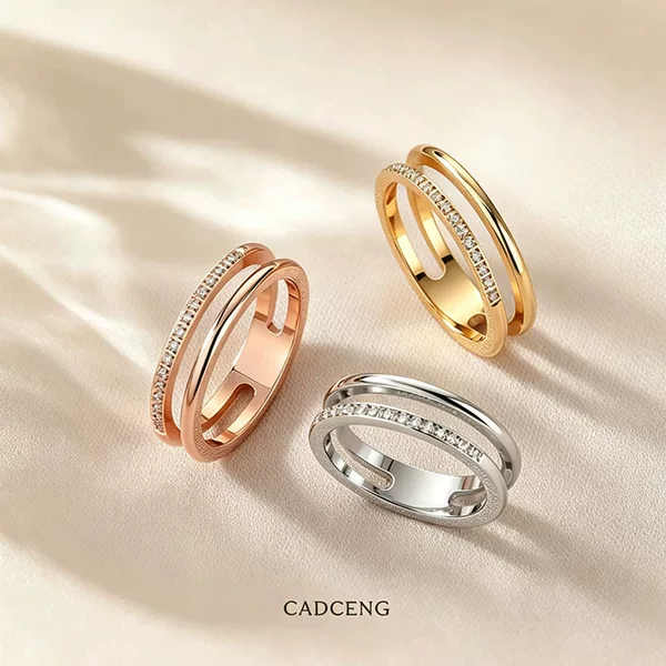 Simple Elegant Hollow Double-layer Diamond-encrusted Titanium Steel Ring Women's Niche Design High-end Summer Ring All-match Accessories