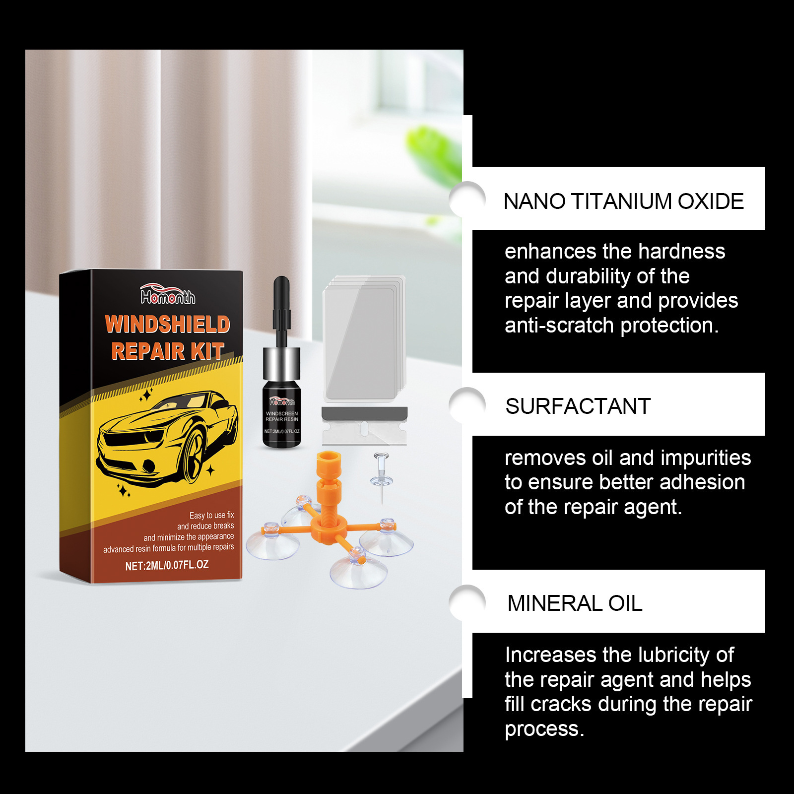 Homonth Windshield Repair Kit Car Windshield Repair Liquid Refurbishment Glass Crack