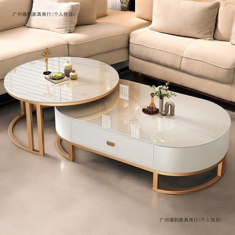 슬레이트 커피 테이블 거실 홈 라이트 럭셔리 현대 간단한 작은 아파트 티 테이블 라운드 2025 새로운 차 인터넷 연예인 커피 테이블