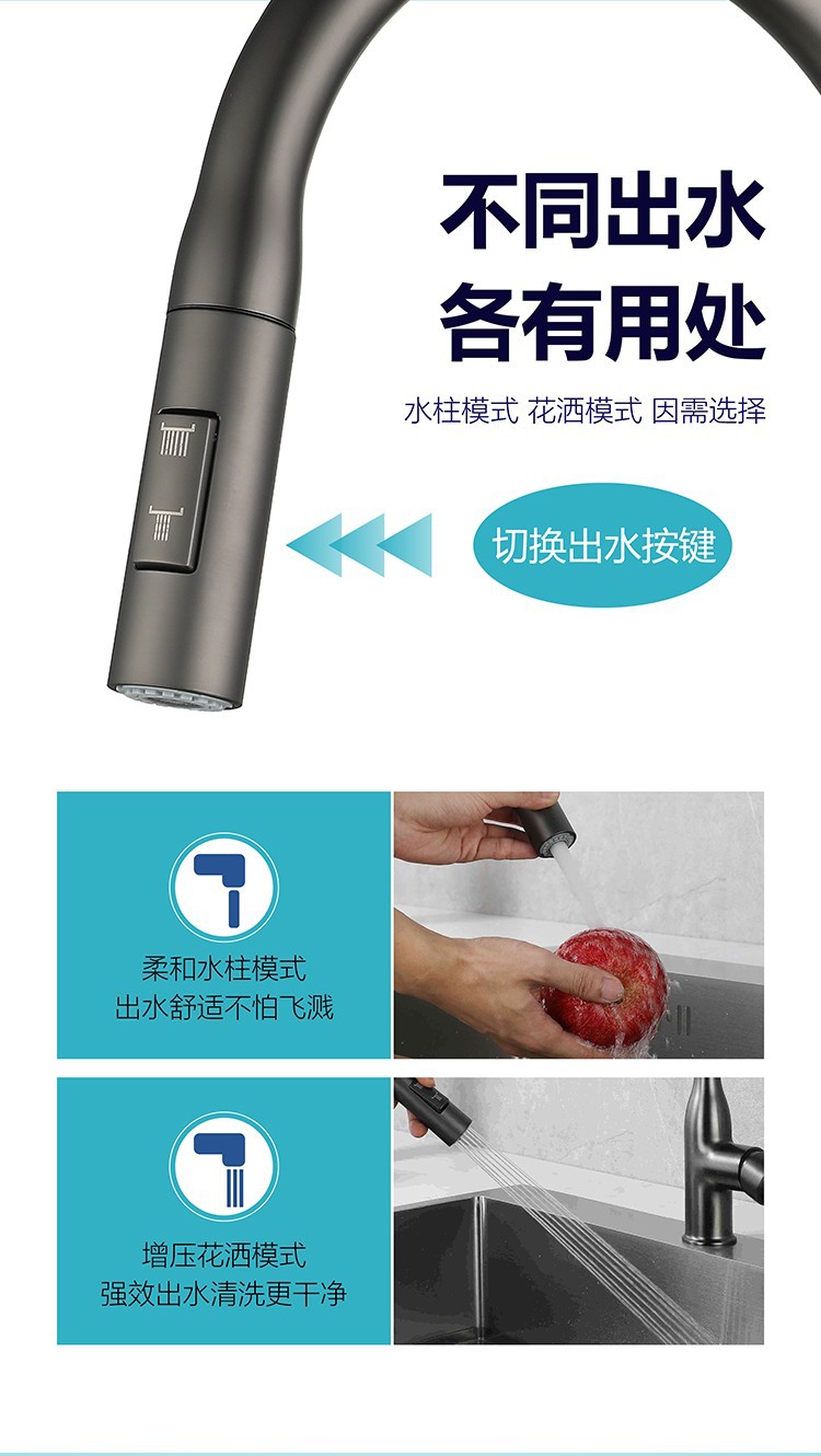 Guangdong gun gray pull-out kitchen cold and hot splash-proof faucet, all-copper kitchen sink telescopic faucet undefined