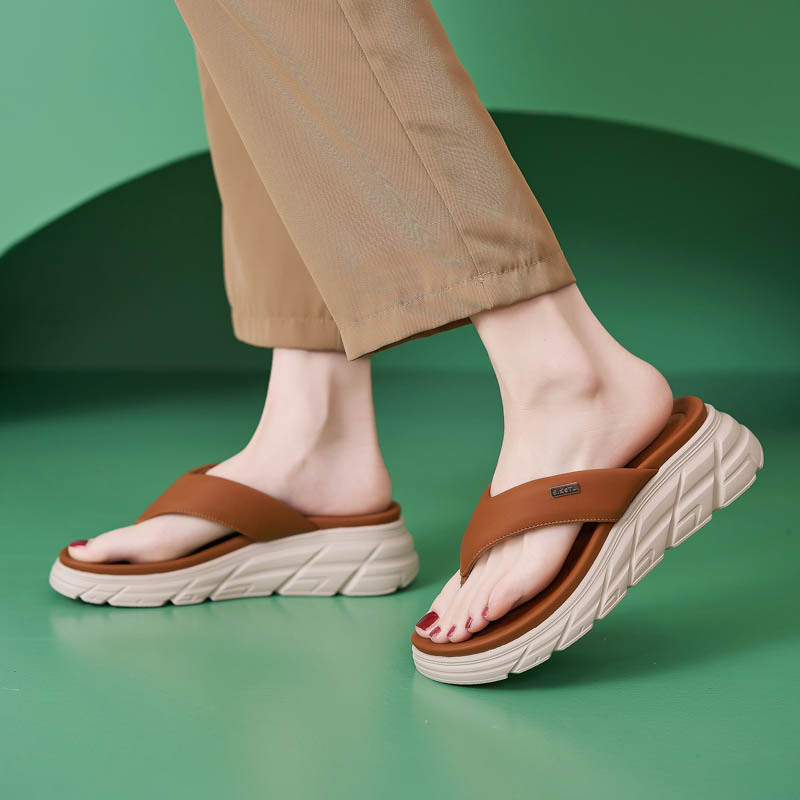 Dép sandal nữ xỏ ngón đế bệt chống trượt thoáng khí mùa xuân hè 2025 — Màu nâu, Màu đen, Màu mơ