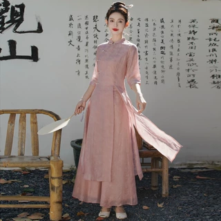 原创改良新中式连衣裙女夏季新款轻国风旗袍唐装禅意盘扣女装茶服