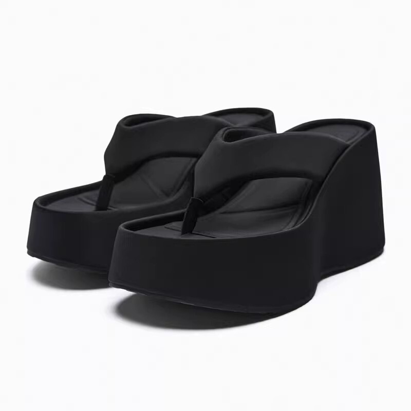 Za2025 New Style High-Heeled Flip-Flops for Women, Summer Outdoor Wear, Wedge Heel, Fashionable Sandals, Thick-Soled Non-Slip Beach Shoes