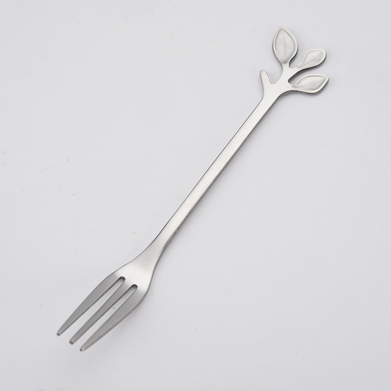 Jieyang Stainless Steel Leaves Spoon Fork Set Creative Fruit Fork Titanium Gold Coffee Spoon Cake Fork Hot Sale