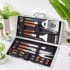 ステンレスアルミボックス組み合わせバーベキューセット BBQ用品 バーベキュー器具 アウトドアキャンプバーベキュー道具 24点セット