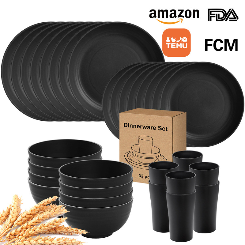 Amazon Wheat Straw Bowls, Plates, Cups and Tableware 32-Piece Set High-End Plastic Drop-Resistant Plates, Rice Bowls and Water Cups Wholesale Amazon Wheat Straw Bowls, Plates, Cups and Tableware 32-Piece Set High-End Plastic Drop-Resistant Plates, Rice Bowls and Water Cups Wholesale