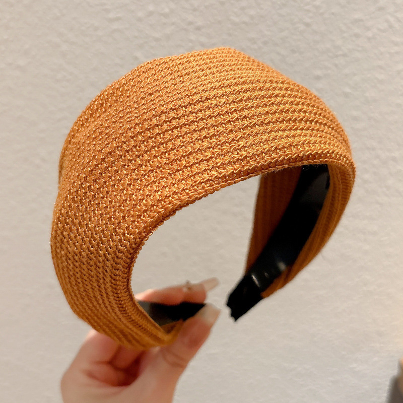 Otoño y invierno de alta sensibilidad para el cabello de mujeres cráneo alto borde amplio agujero de punto de banda de cabeza muestra cara pequeña gris ensanchada banda de cabello