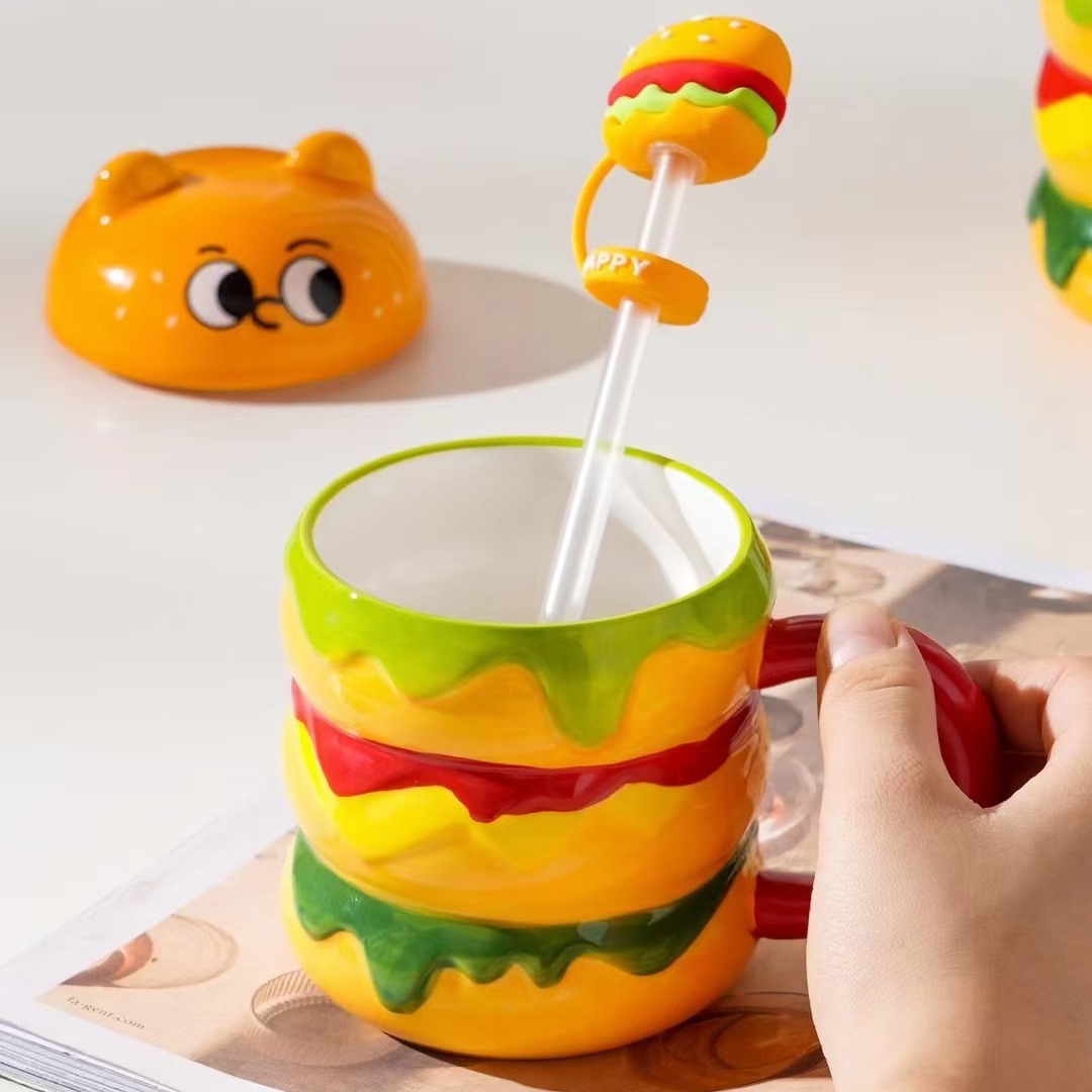 Creativo Big Mac oso hamburguesa taza regalo personalizado Taza de agua cerámica lindo Oficina taza divertida