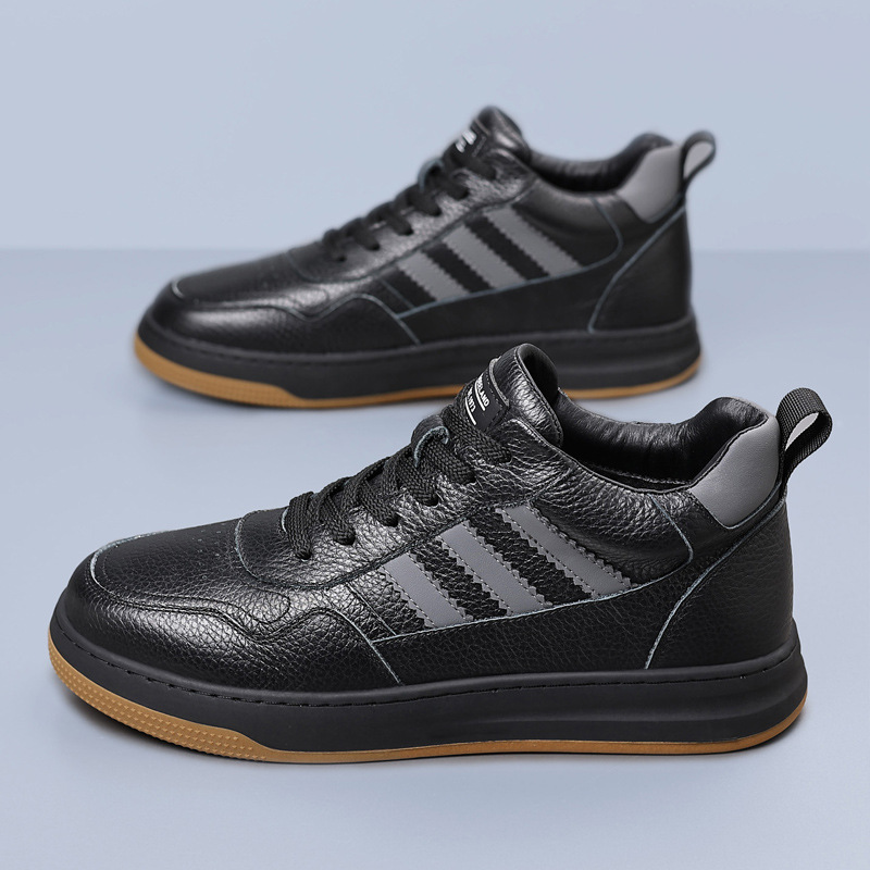 La primera capa de cuero de vaca nuevos zapatos de hombre de alto impacto, zapatos casuales de cuero de hombre, zapatos deportivos blancos transpirables, zapatos de moda de hombre