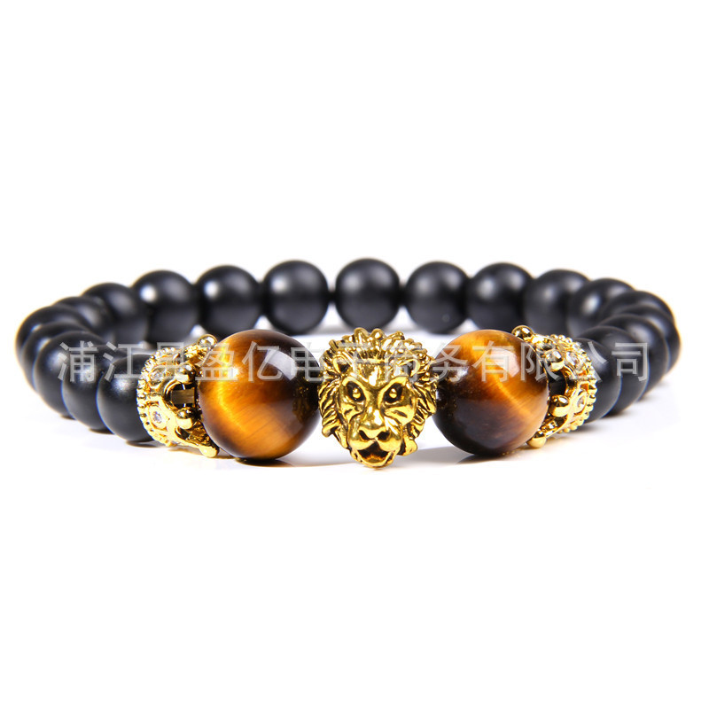Cross-border Explosions Natural 5A Sapphire Blue Tiger Eye Men's Bracelet Lion Head Crown Micro Beads Stone Bracelet