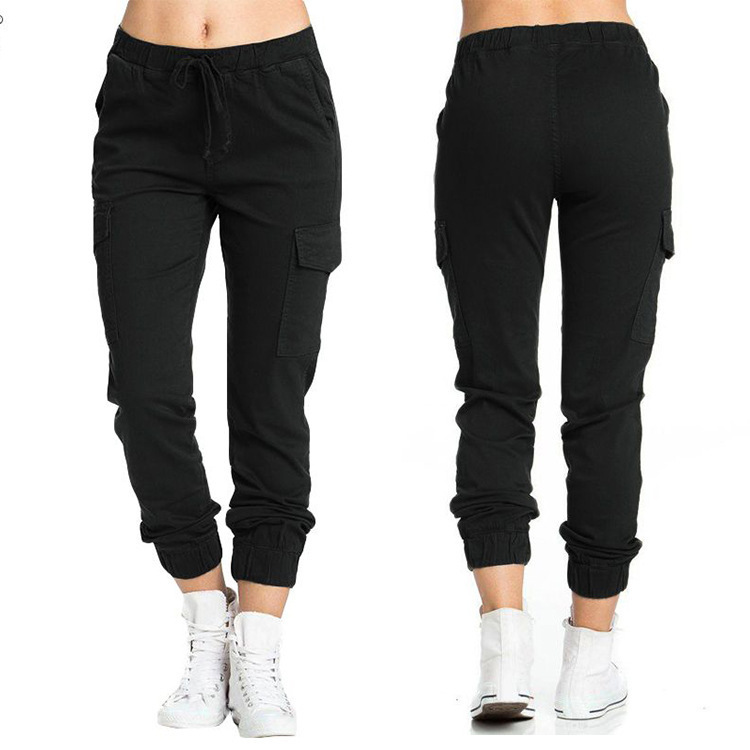 2024 europeo y americano transfronterizo AliExpress Amazon Pantalones de mujer casual cintura elástica cuerda delgada bolsillo lateral Pantalones de mujer