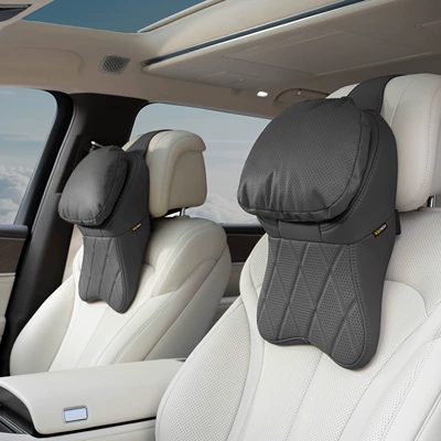 Headrest, Suitable for Zeekr 9X/001/007/Mix - aircraft-headrest-pillow-double-layer-stain-resistant-leather-graphite-black-pair