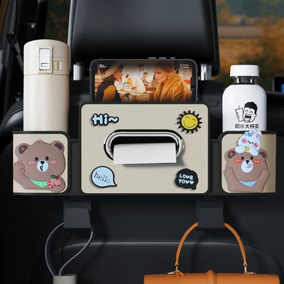 Car cup holder/beverage holder Cup Holder - creamy-white-cute-bear-4th-generation-seat-organizer