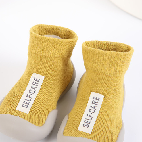 Ins Trend Letter Children's Shoes and Socks Cute Thick Soft Sole Baby Learning to Walk Shoes Infant Non-Slip Mid-Calf Floor Socks