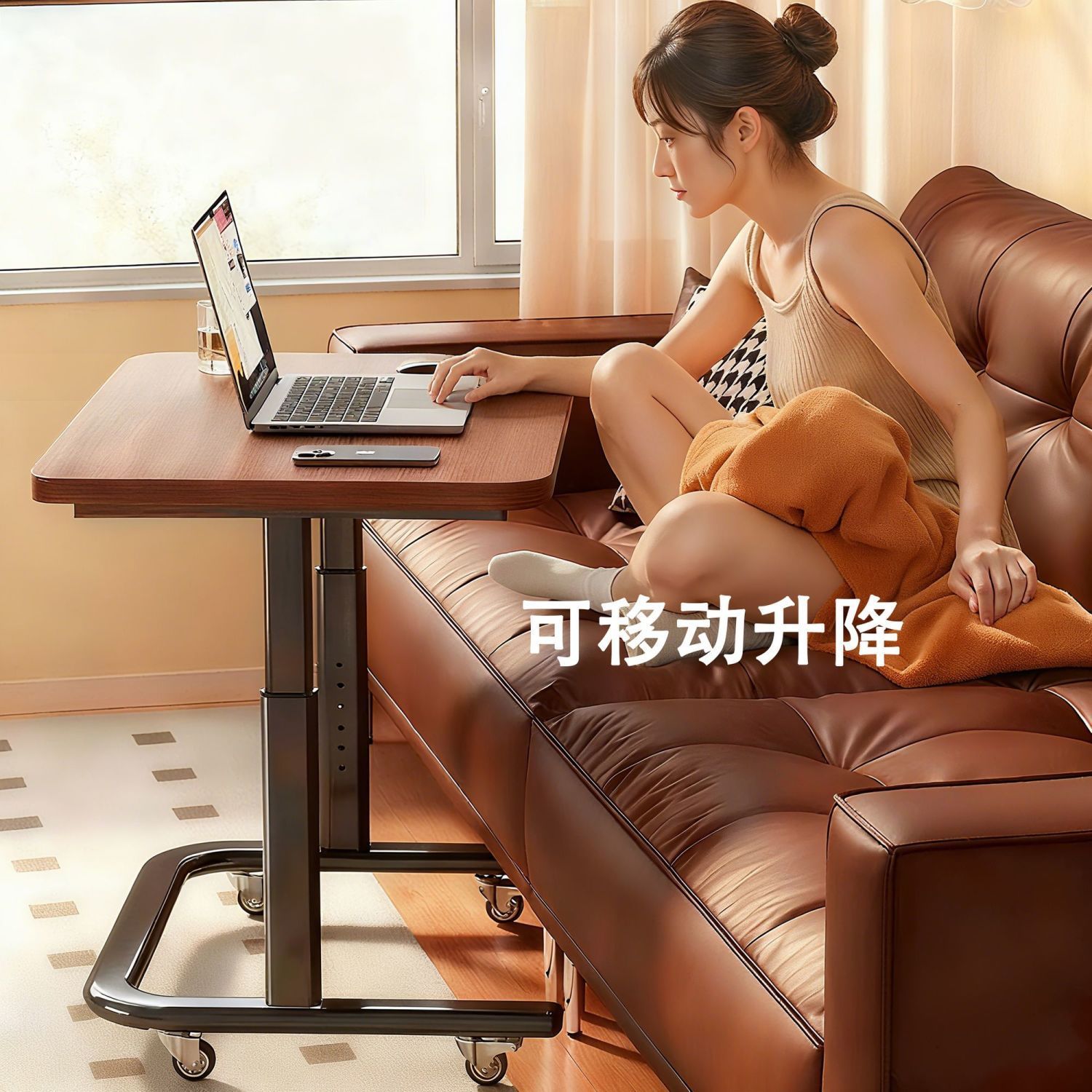 Bedside Table Can Be Raised and Lowered, Home Sofa Computer Table, Workbench, Mobile Table with Wheels, Study Table, Bedroom Desk