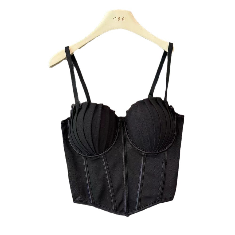 Chicas calientes sujetador sexy tirantes chaleco de verano base encaje interior femenino con blusa negra corta delgada