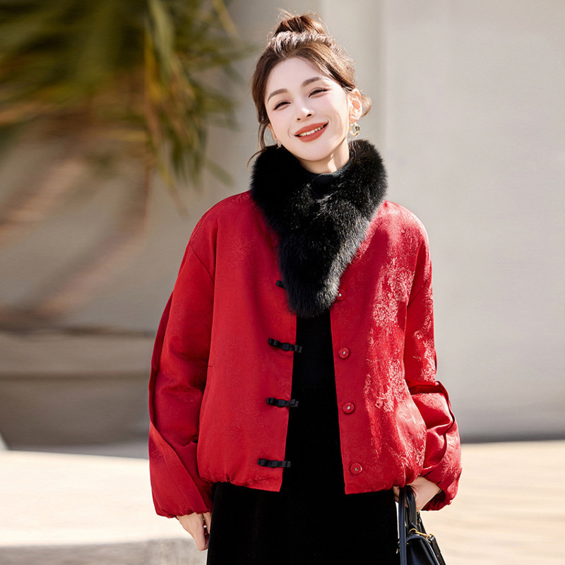 New Chinese Style Fox Fur Collar down Jacket for Women 2025 Winter New Retro Buckle White Duck down Short Jacket