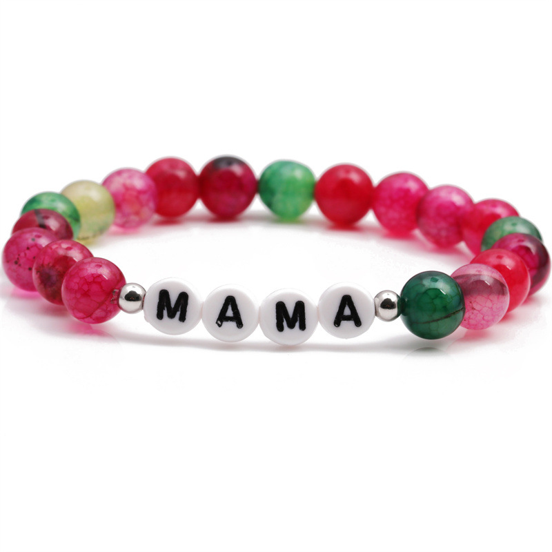 Europea y americana simple transfronteriza colorido fuego ágata con cuentas carta pulsera mamá pulsera con cuentas día de la madre pulsera para las mujeres