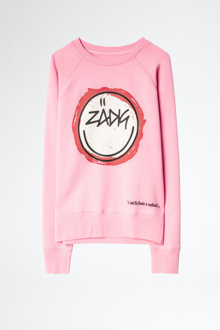 Sudadera de forro polar con estampado de cara sonriente y letras ZV para mujer, estilo francés, otoño e invierno, 01_voghion.com