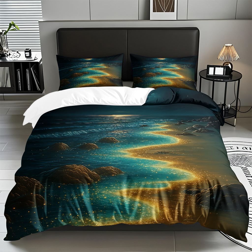 TEMU / JIT transfronterizo textil doméstico mar hermoso paisaje impresión colcha colcha de almohada fuente fábrica para la imagen se puede fijar