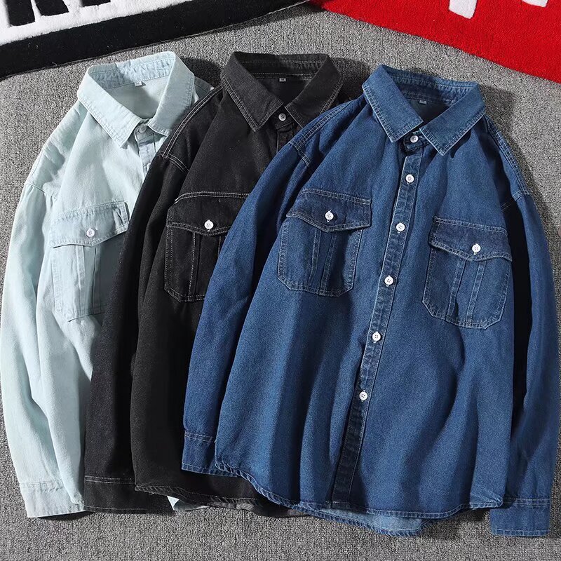 American Style Retro Street Double Pocket Denim Shirt Unisex Soft Washed Old Long Sleeve Shirt for Men and Women American Style Retro Street Double Pocket Denim Shirt Unisex Soft Washed Old Long Sleeve Shirt for Men and Women