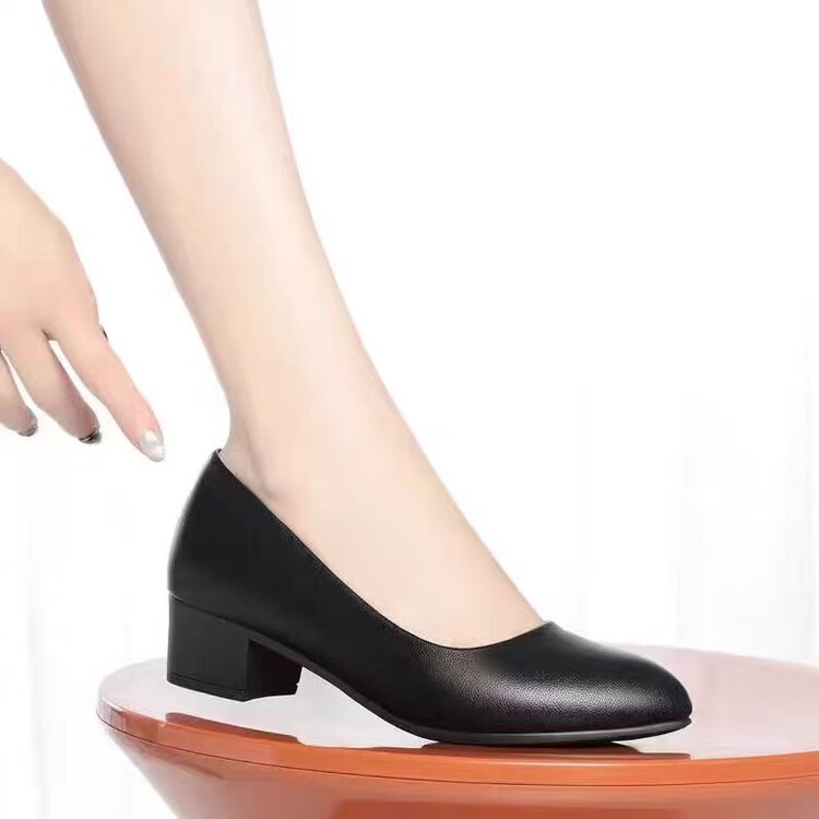Soft Leather Stewardess Work Shoes Women's Black Workwear Professional Shoes Soft Bottom Leather Shoes High Heel Formal Dress Interview Shoes Women's Shoes