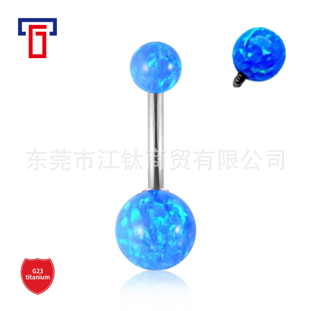 G23 Titanium 14G Opal Navel Ring External Thread Belly Button Piercing Jewelry detail image 5