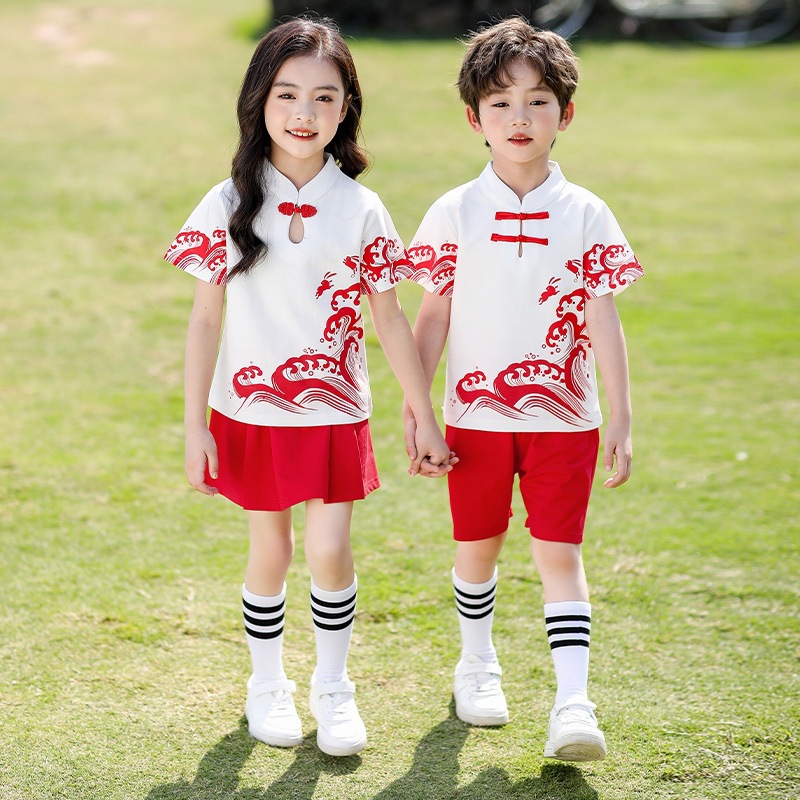 幼儿园园服夏季新中式短袖套装小学生校服中国风姐弟装六一表演服