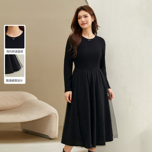 [socialite thousand gold wind hot drilling pleated dress] delicate show plus size black dress fat mm2024 winter new
