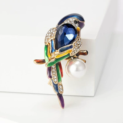 New fashion Crystal Enamel pearl animal brooch Korean style rhinestone cute exquisite animal corsage all-match clothing (Yaxa sancaqları) - mm-br-blue-3881-bl