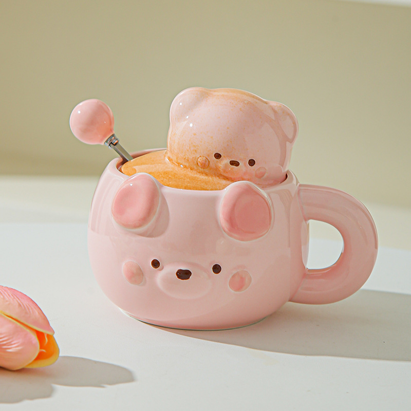 Regalo de cumpleaños para chicas adorables osos tazas de café de agua de alto valor de cerámica regalo de mano