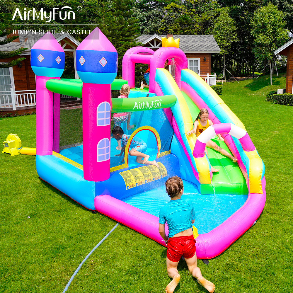 AMF | Castillo inflable acuático para niños, tobogán inflable, trampolín inflable pequeño para uso doméstico