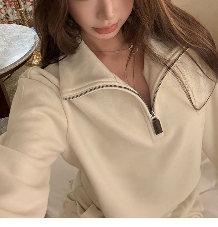 小暖炉特舒绒加厚立体分割剪裁显瘦大翻领卫衣秋季运动休闲套装女|undefined