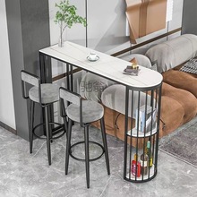fz北欧新款岩板半圆吧台桌椅家用客厅厨房酒柜隔断小户型靠墙高脚
