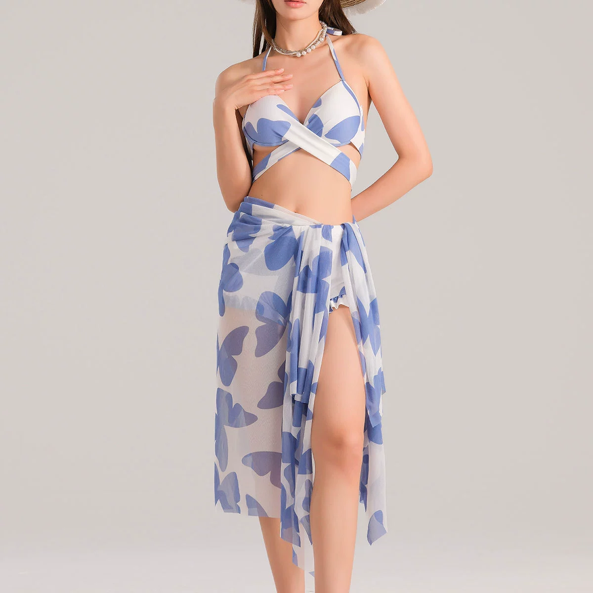 HURUN Swimwear, sexy push up bra, split set for swimming, 3 piece set
