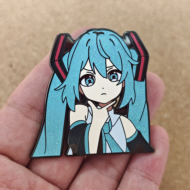 Two-Dimensional Anime Enamel Pin Imitation Enamel Glitter Girl Metal Badge Backpack Decoration Pin