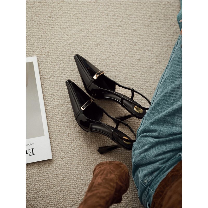High-End Ysl-Inspired Stiletto Sexy Closed-Toe Sandals with a French Flair, Black Patent Leather High Heels for Summer High-End Ysl-Inspired Stiletto Sexy Closed-Toe Sandals with a French Flair, Black Patent Leather High Heels for Summer