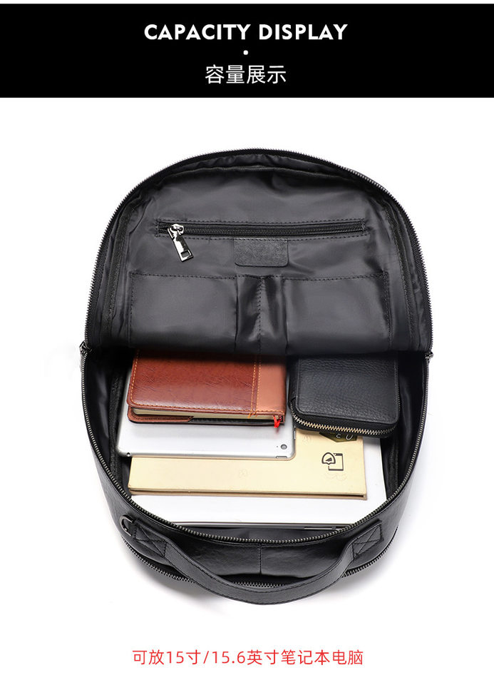 Ba lô da bò lớp đầu nam 15.6 inch công sở, ba lô laptop du lịch 32×12×42 cm — Màu đen chi tiết 7