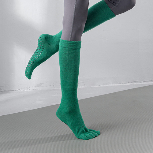 Yoga socks, professional yoga socks, mid-length autumn and winter five-finger non-slip warm Pilates indoor special