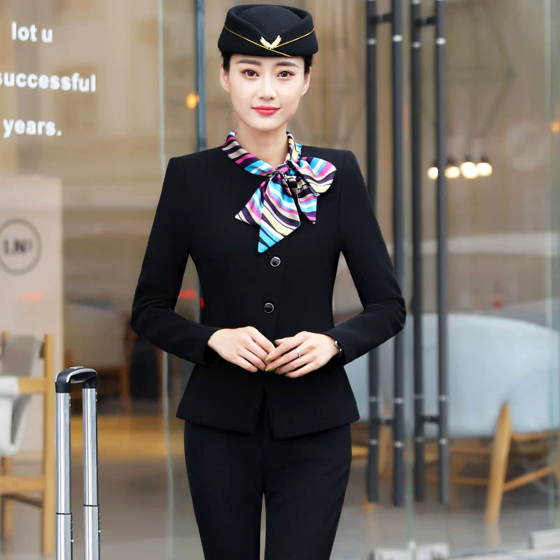 Set with bow, demi-season long-sleeve for hotel, uniform