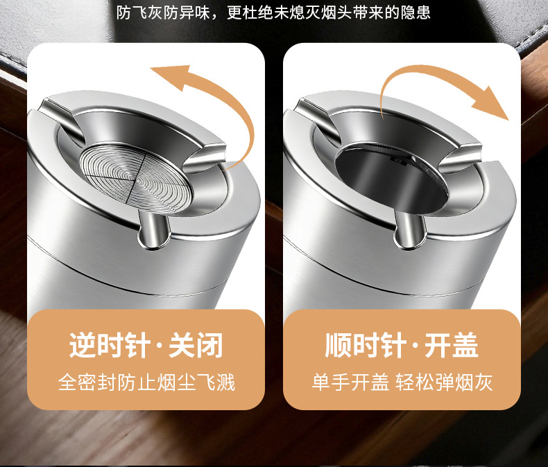 Car-mounted ashtray, rotating, fully enclosed, creative, anti-spill, light luxury aluminum alloy with lid, suitable for home and office use