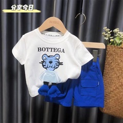 2024夏季新款寶寶可愛卡通上衣中小童洋氣兒童套裝短袖短褲兩件套