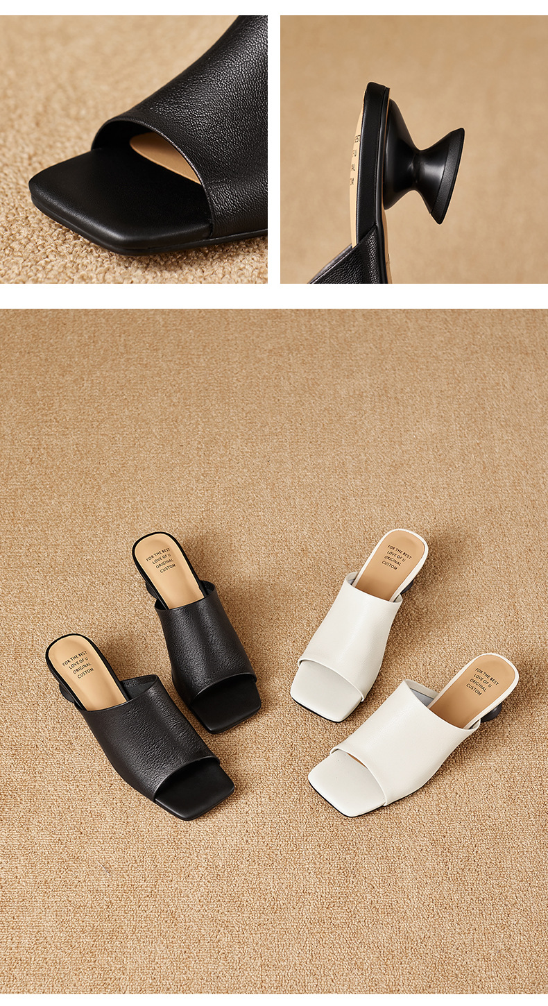 Sandal cao gót nữ da cừu mũi hở gót vuông 4 cm — đen chi tiết 10