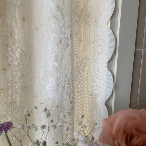 French double-layer pinless adhesive transparent and non-peephole Korean pastoral daisy lace curtains window ginger tea