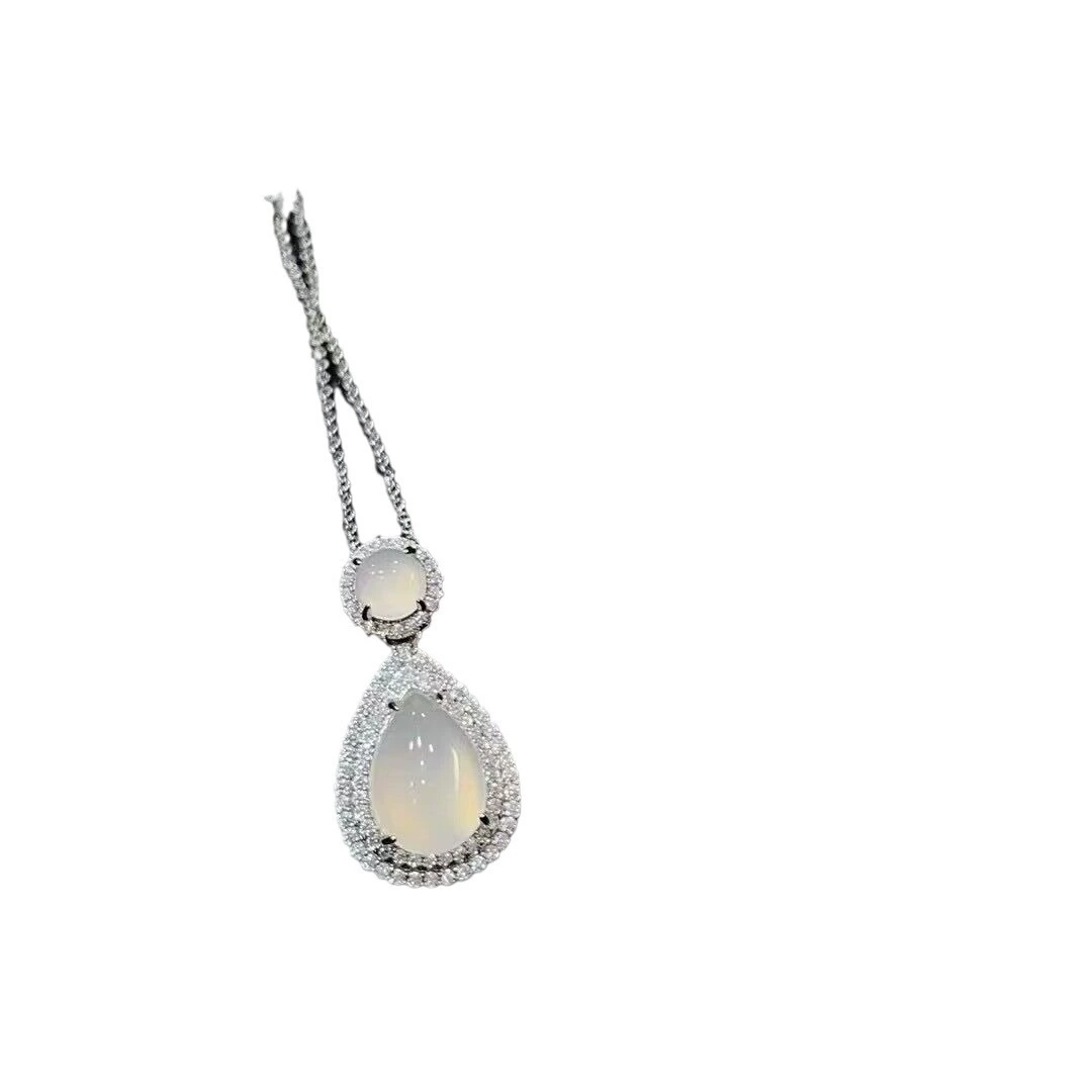 Silver stone inlay white jade, agate pendant jade, ice imitation, simple and elegant design