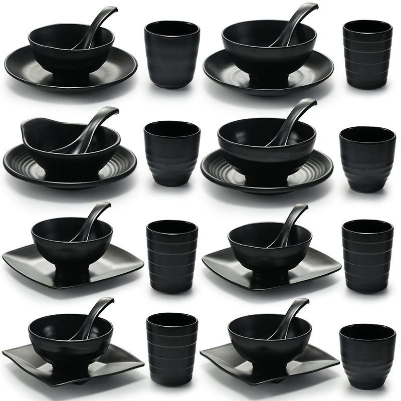 melamine tableware hotpot shop set four-piece black porcelain plastic dishes suit hotel restaurant business melamine tableware hotpot shop set four-piece black porcelain plastic dishes suit hotel restaurant business