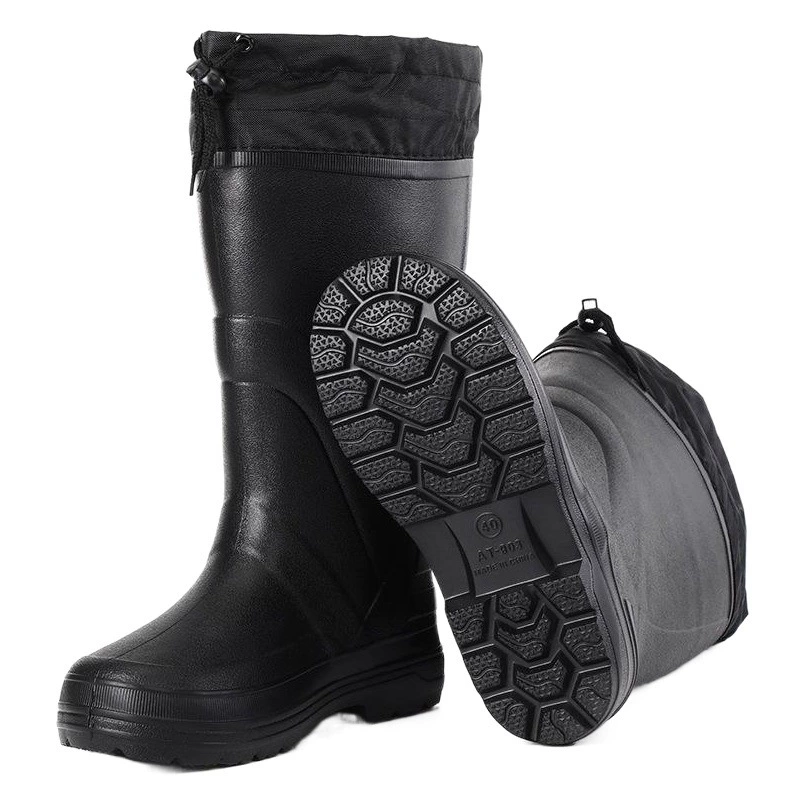 Aote степ-дождевые теплые резиновые сапоги из ЭВА на флисовой подкладке для мужчин 903, черные легкие трехстойкие хлопковые длинные резиновые сапоги с защитой труда, водонепроницаемая обувь
